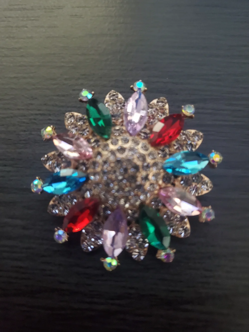 Multicolor Crystal Sunburst Brooch Pin - Gold-Tone Women's Jewelry
